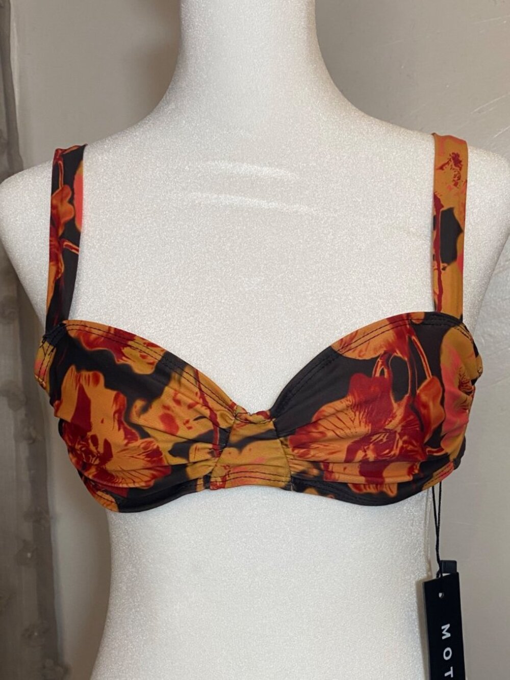 Motel Panave Orchid Sunset Floral Tie Back Bikini Swim Top XXS NWT